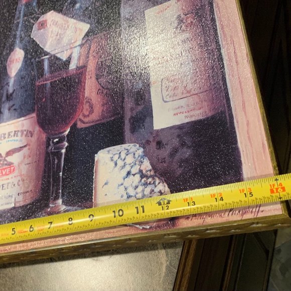 Vintage Wine Canvas w/ Woven Wood Frame 20" X 16" - Picture 3 of 5